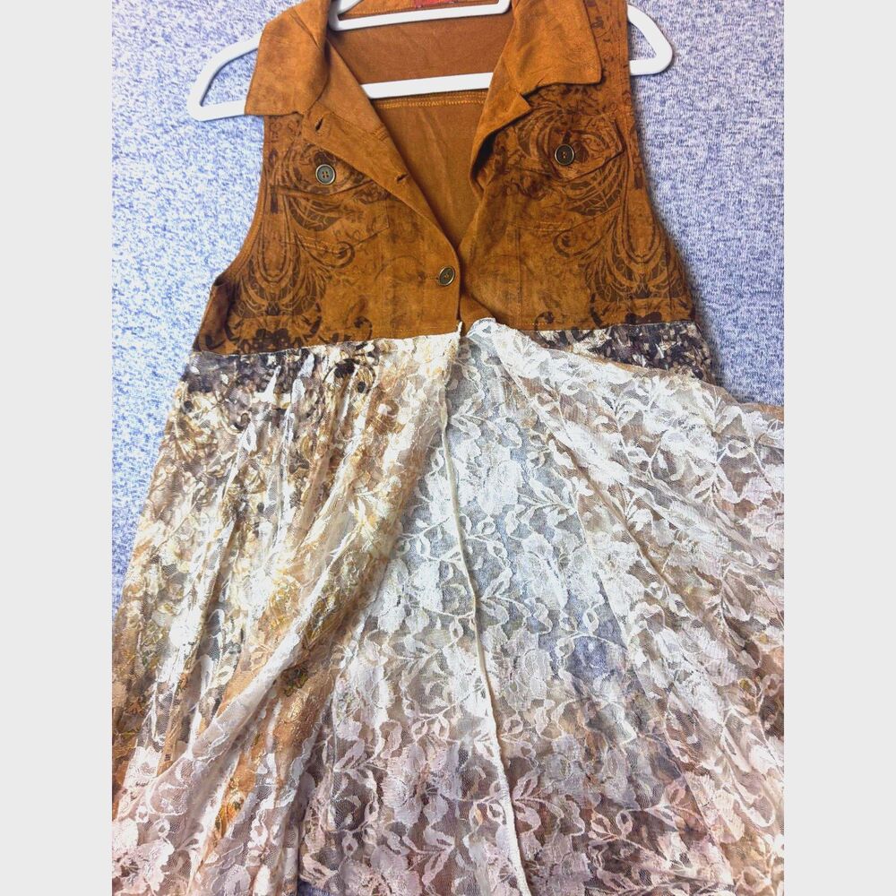 Scully lace faux suede cardigan vest small medium womens